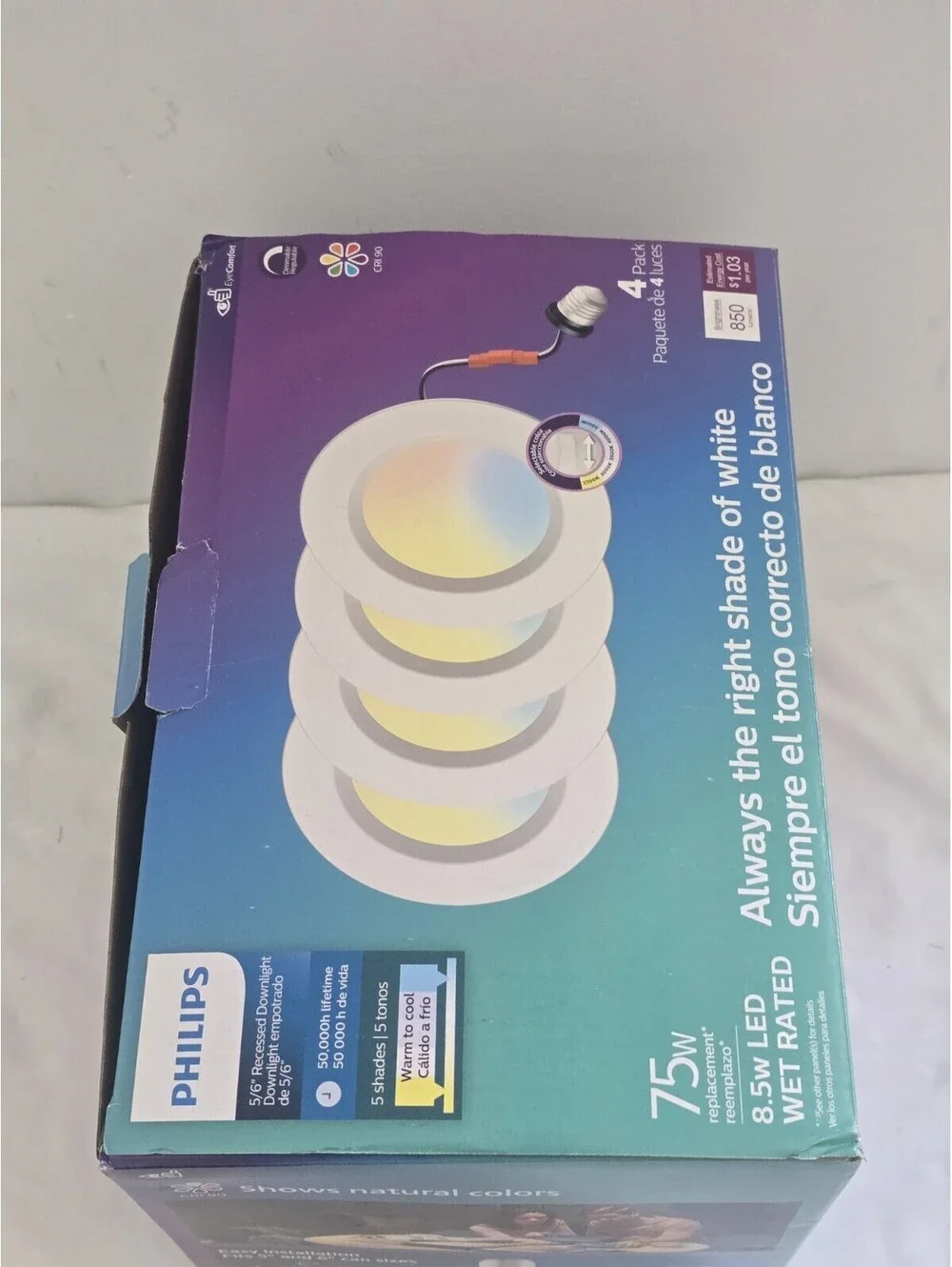 Philips 5/6 LED Recessed Downlight 4 Pack 75W Eq Dimmable Wet Rated CRI90